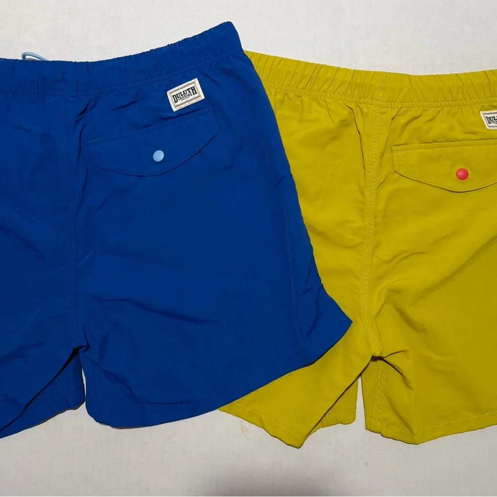 Duluth Trading 2 Pairs‎ swim trunks shorts, yellow and blue, men's small #1475